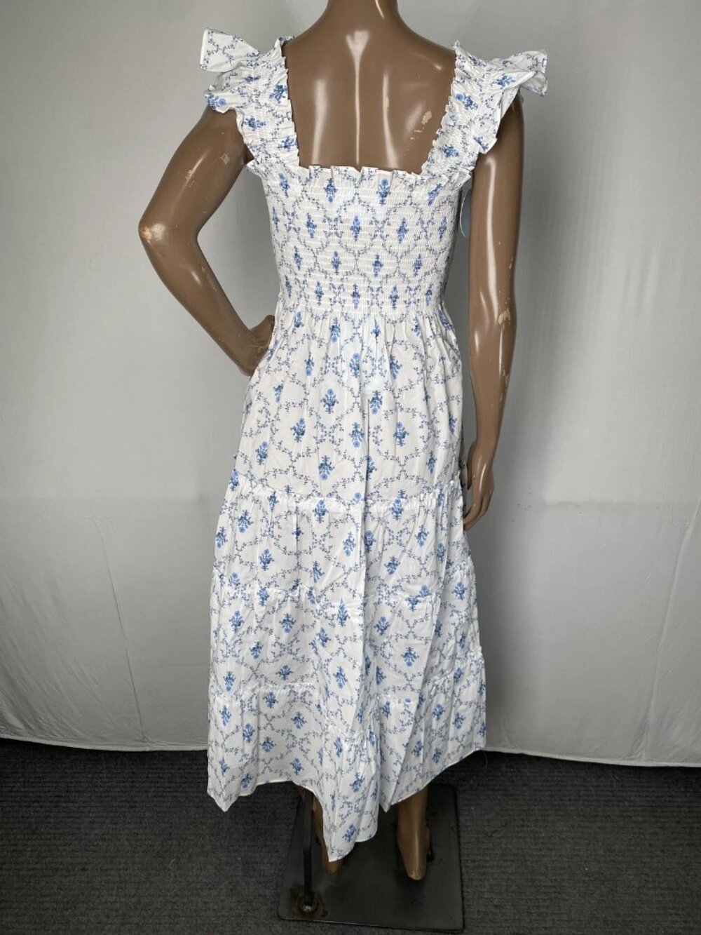 Hill House Home Womens Midi Dress White/Blue Size M The Ellie Nap Botanical
